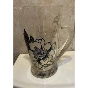 Rockwell Glass Silver Overlay Coctail Pitcher Martini Ice Lip Flowers McM Vase